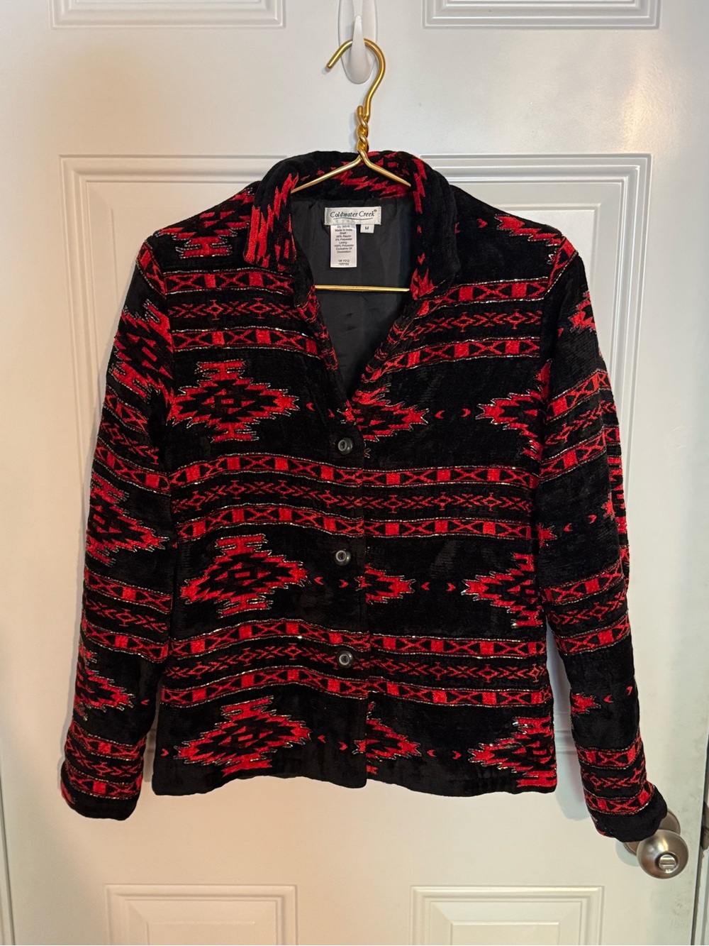 Coldwater Creek Black and Red Aztec Blazer Jacket Sz Medium Made in India